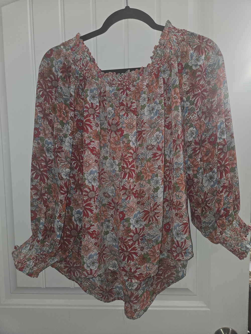 Umgee Red Multi Floral Off-Shoulder Peasant Blouse